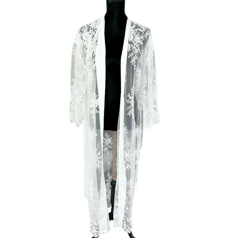 Rya Collection Darling Robe womens MEDIUM / LARGE lace mesh ivory bridal wedding